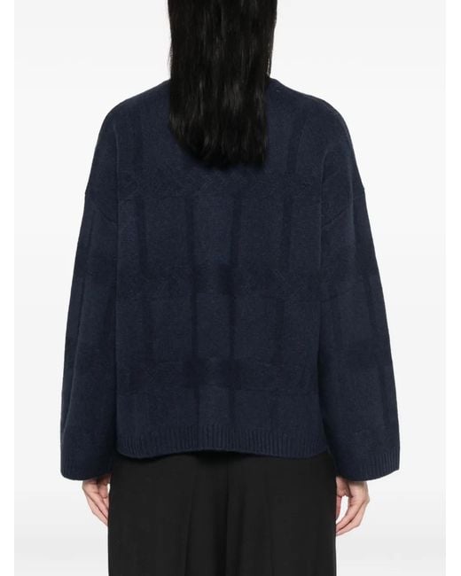 Emporio Armani Blue Check-Pattern Mock-Neck Sweater