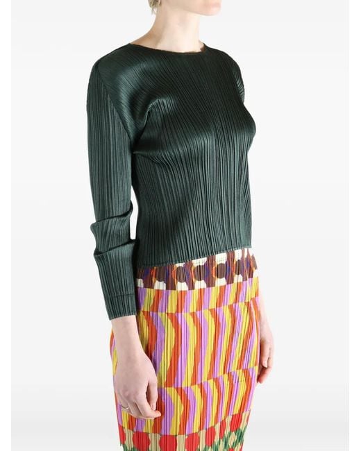 Pleats Please Issey Miyake Pleated Long-Sleeved Top in Green | Lyst