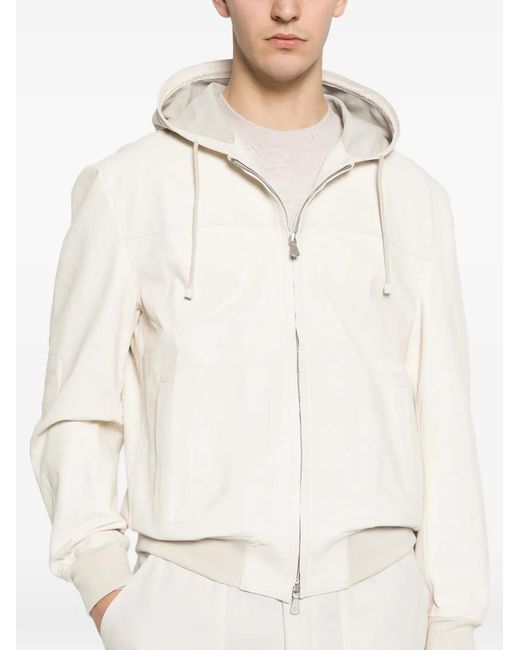 Eleventy White Hooded Zip Jacket for men