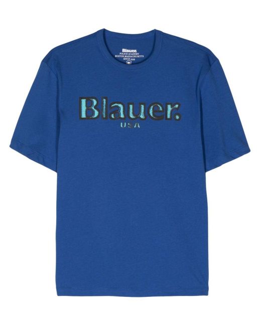 Blauer T-Shirt mit Logo-Print in Blue für Herren