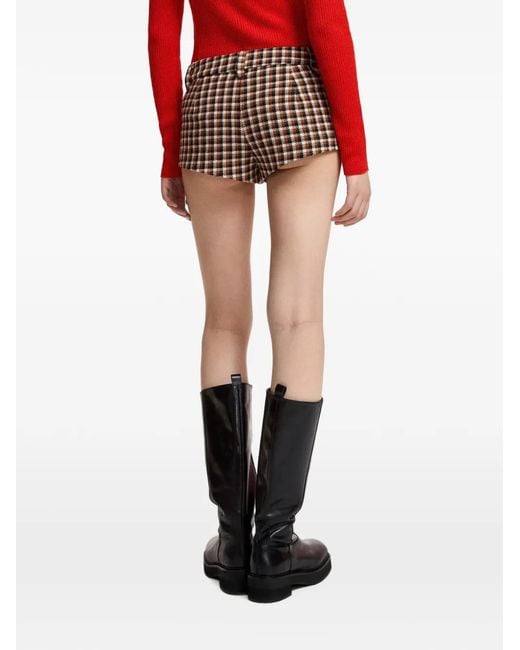 Essentiel Antwerp Brown Checked Wool-Blend Shorts