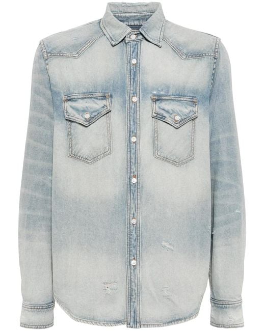 Amiri Blue Logo-Print Cotton Shirt for men
