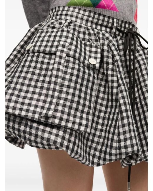 Ganni Black 'Crinkled Check Mini Bubble' Skirt