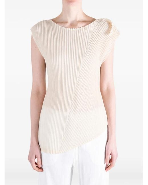 Issey Miyake White Unfurling Pleats Pleated Asymmetric Top