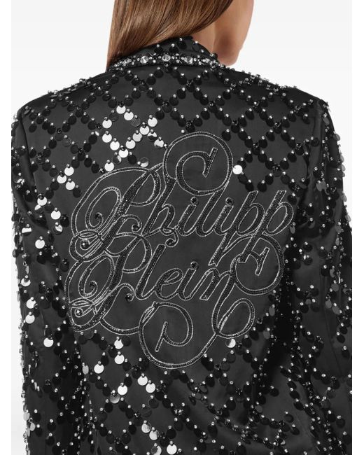 Philipp Plein Black Blazer Boyfriend Fit Plein Paillettes