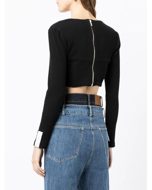 ROKH Black Cropped Sweetheart Neck Top