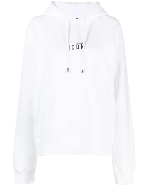 DSquared² White Logo-Print Cotton-Jersey Hoodie