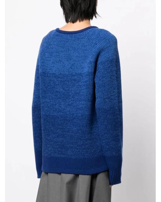 Goen.J Blue V-Neck Ribbed-Knit Jumper