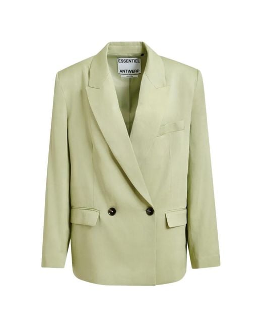 Essentiel Antwerp Green Double-Breasted Blazer
