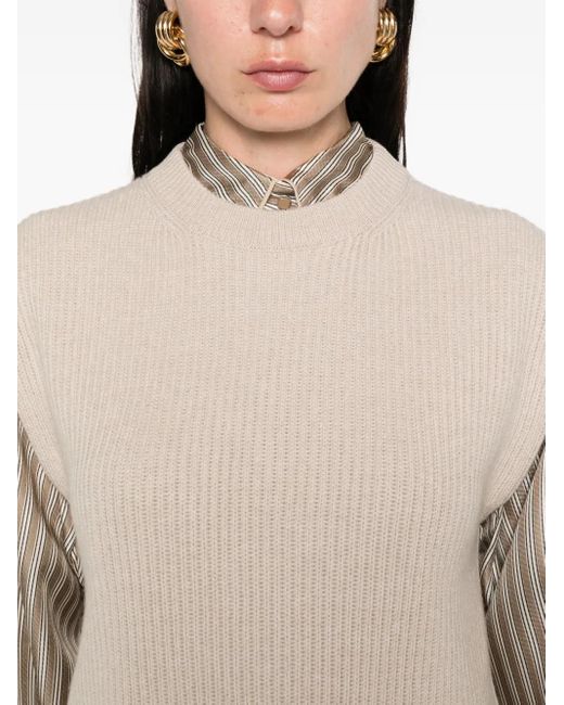 Jersey sin mangas de canalé Brunello Cucinelli de color Natural