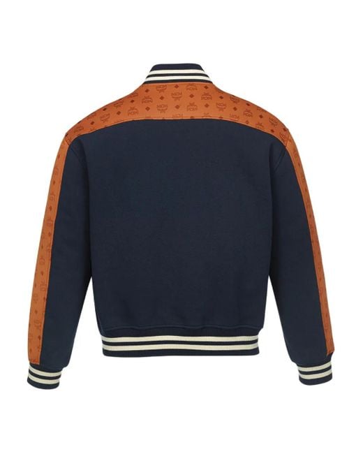 MCM Blue Ponte Varsity Monogram Bomber Jacket