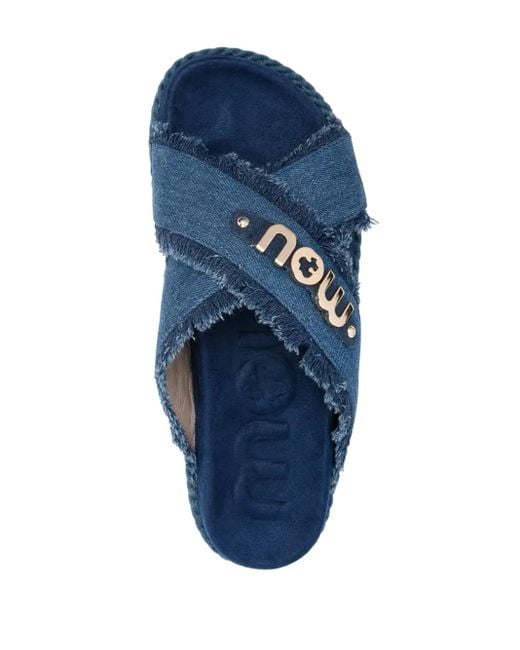 Mou Blue Logo-Lettering Denim Slides