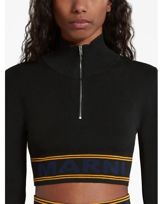 Marni Black Logo-Underband Cropped Jumper