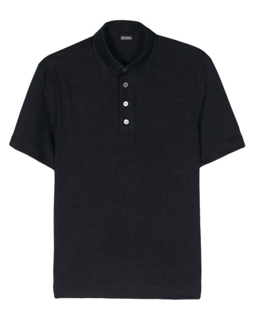 Zegna Black Mélange Linen Polo Shirt for men