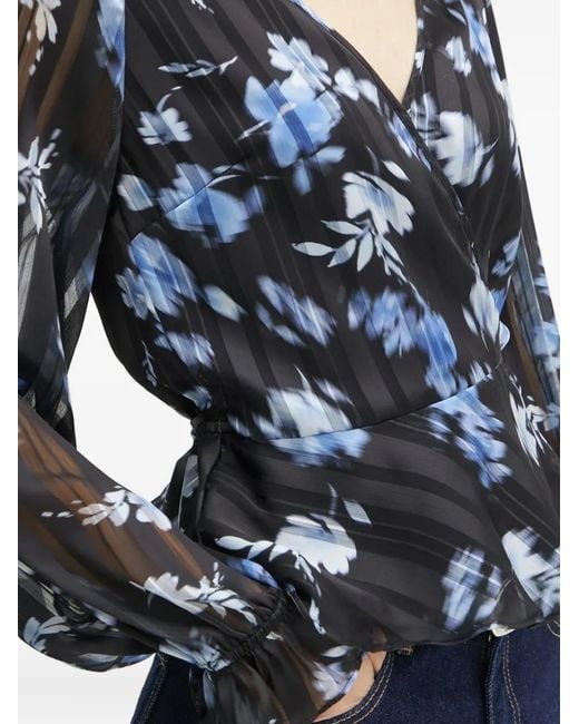 Guess Blue Floral-Print Wrap Blouse