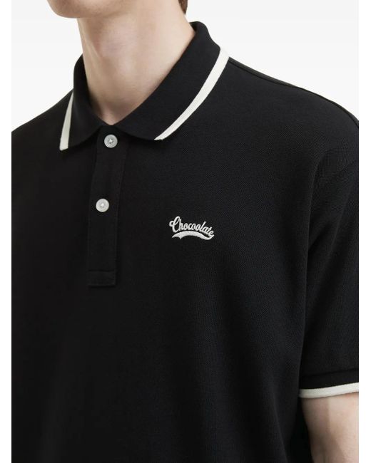 Chocoolate Black Logo-Embroidered Polo Shirt for men