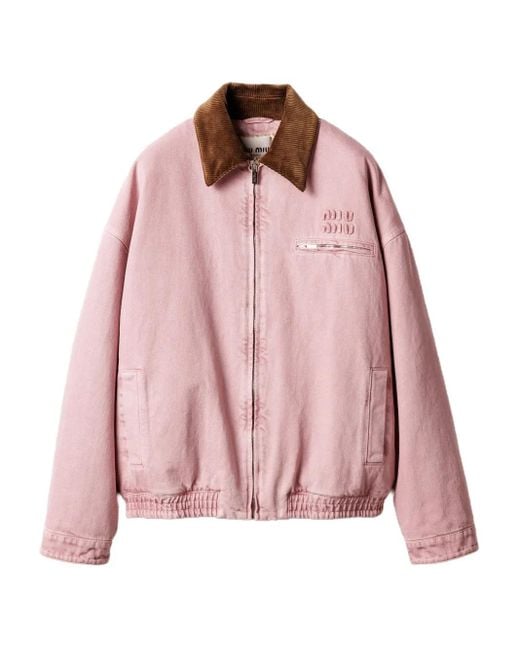 Miu Miu Pink Wattierte Blouson Mit Cordkragen