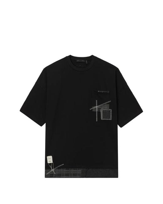 FIVE CM Black T-Shirt À Design Patchwork for men