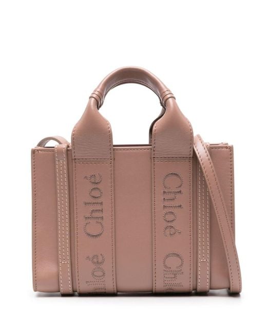 Mini sac cabas Woody en cuir Chloé en coloris Pink