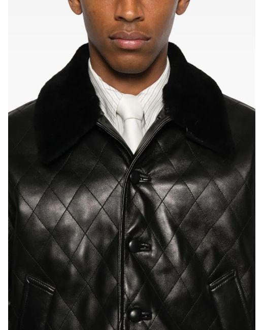 Ernest W. Baker Black Quilted Leather Jacket for men