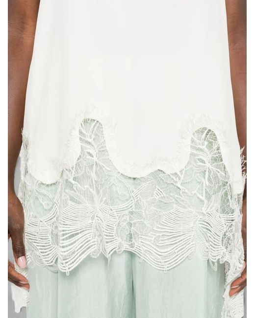 Fabiana Filippi White V-Neck Lace-Trim Asymmetric Top