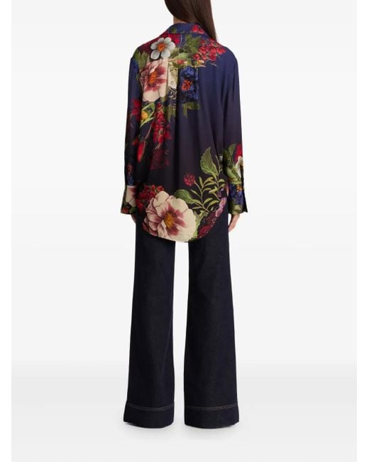 Alice + Olivia Finely Button-Down Blouse Met Bloemenprint in het Blue