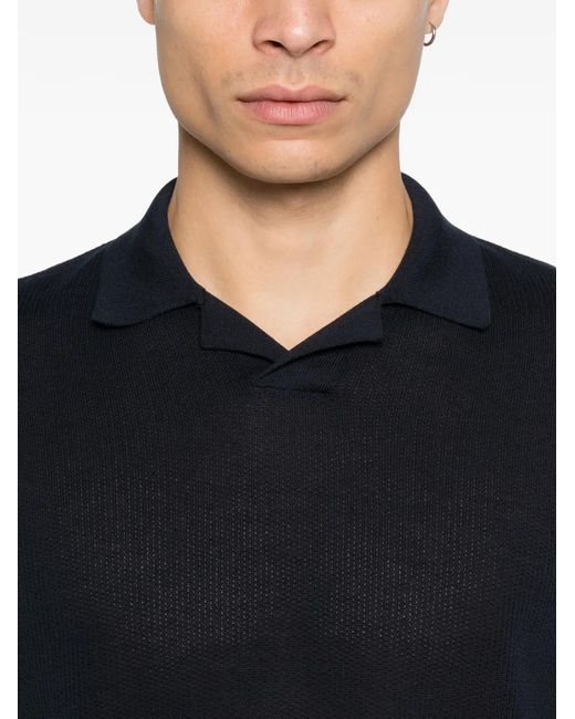 Eleventy Black Knitted Cotton Polo-Collar T-Shirt for men