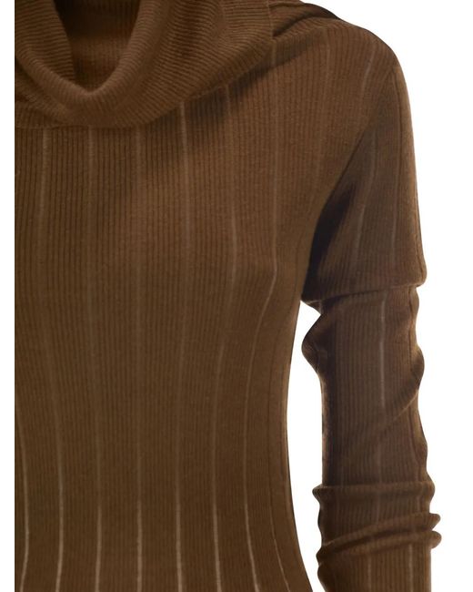 Max Mara Brown Ribbed-Knit Silk-Blend Sweater