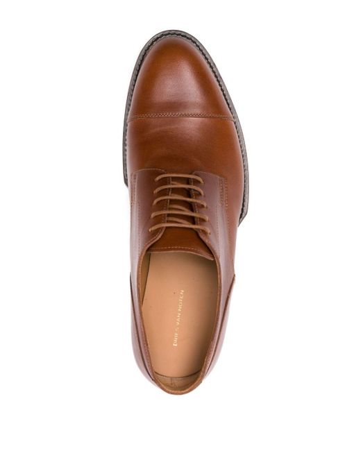 Dries Van Noten Brown Almond-toe Leather Derby Shoes for men