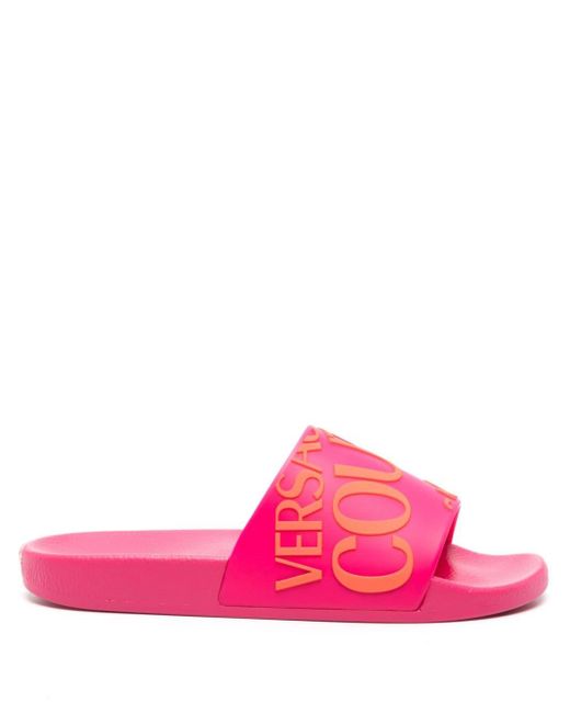 Sandali slides con stampa di Versace in Pink