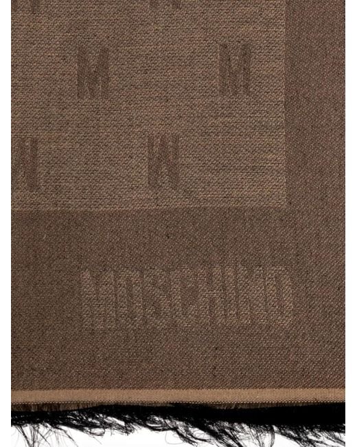 Moschino Brown Monogram Frayed-Edge Scarf