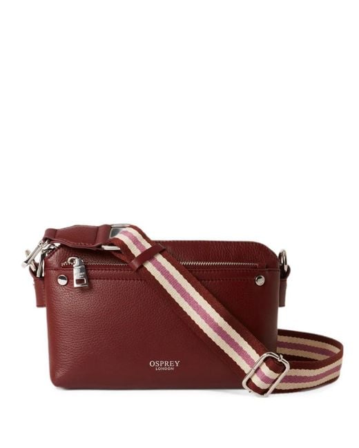 Osprey Red Grained-Leather Striped-Strap Cross-Body Bag