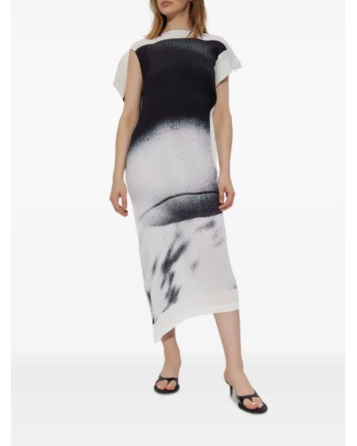 Issey Miyake White Shadow Duty Graphic-Print Midi Dress