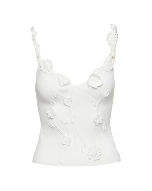 Cult Gaia White Emiliana Floral-Appliqué Top