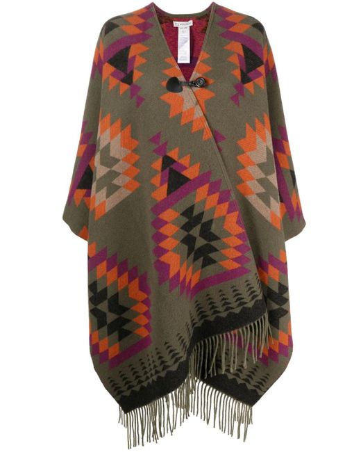 Woolrich Green Geometric Print Wool Blend Cape