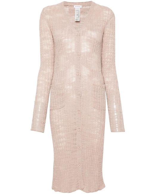 Acne Natural Semi-Sheer Panel Ribbed-Knit Cardigan