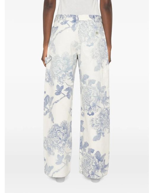 R13 White Belt-Loop Floral-Print Jeans