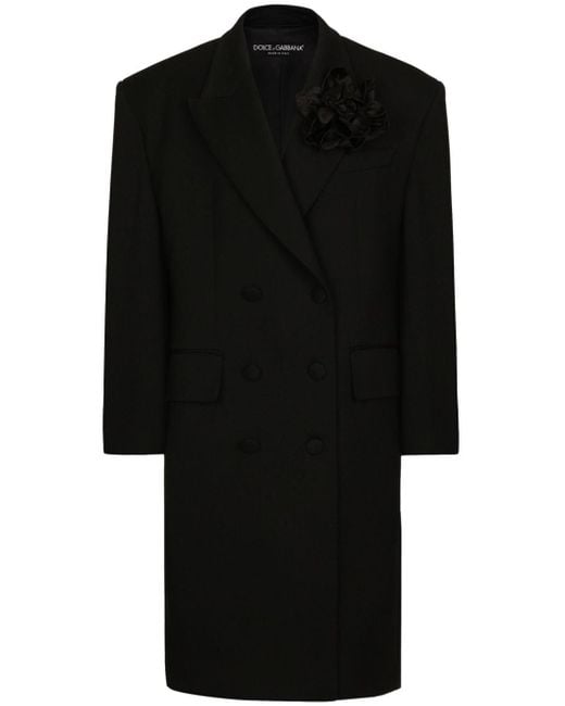 Dolce & Gabbana Black Zweireihiger Oversize-Mantel Aus Wollkrepp