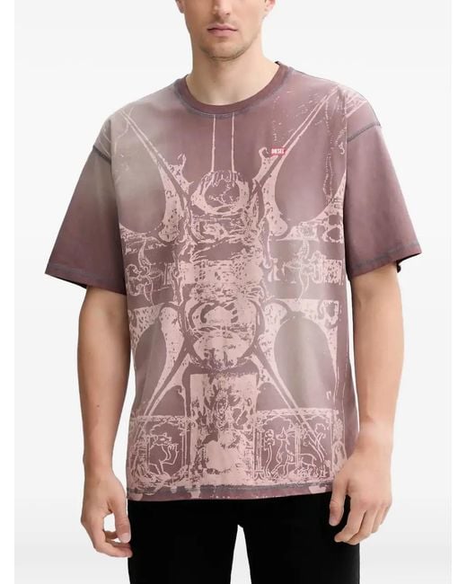 DIESEL Pink Graphic-Print T-Shirt for men