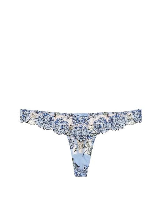 Fleur du Mal Blue Hydrangea Embroidered Thongs