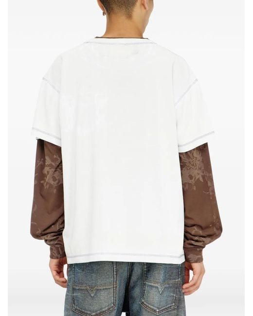 DIESEL White T-Shirt With Chest Pocket And Graphic Print for men