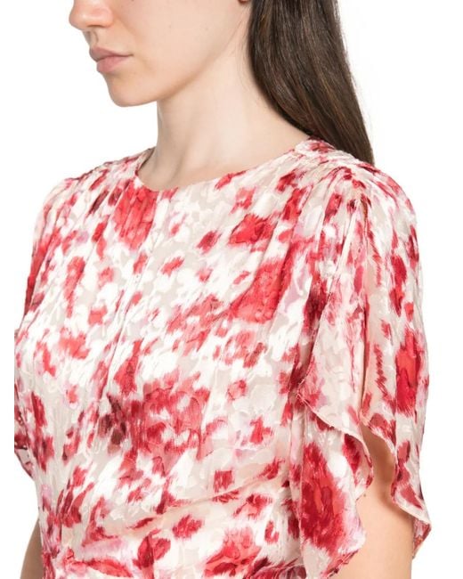Isabel Marant White Herva Floral-Print Ruched Asymmetric Midi Dress