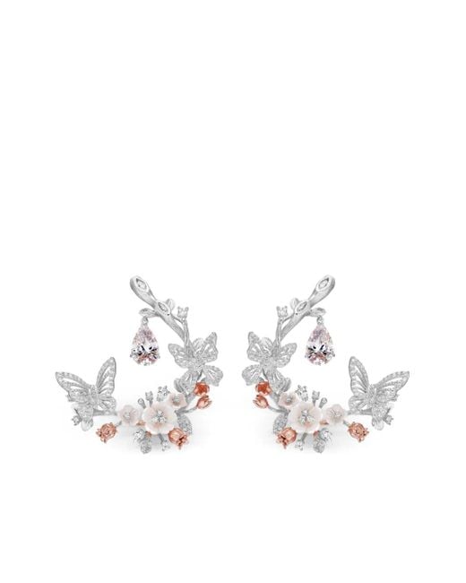 Anabela Chan White 18Kt Butterfly Garland Earrings