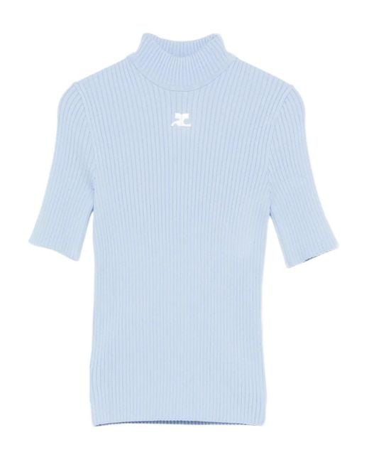 Courreges Blue Geripptes Oberteil mit Stehkragen