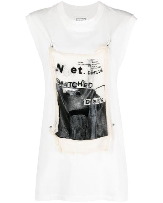 Camiseta sin mangas con aplique gráfico Maison Margiela de color White