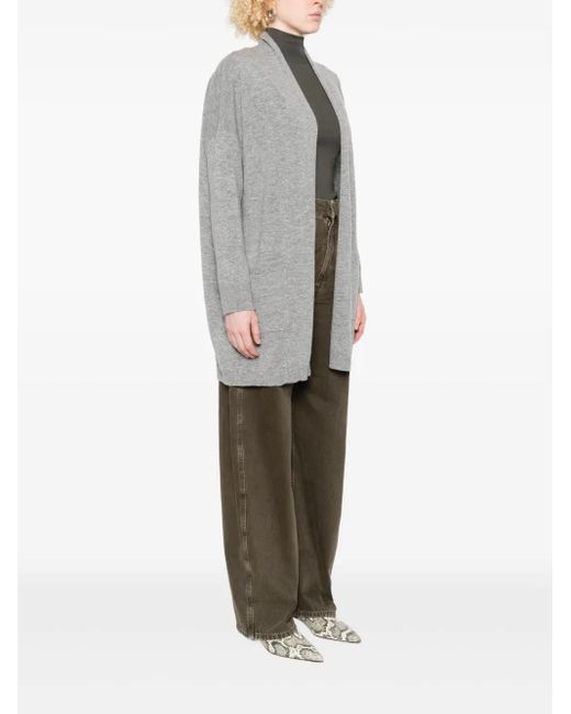Allude Gray Patch-Pocket Open-Front Cardigan