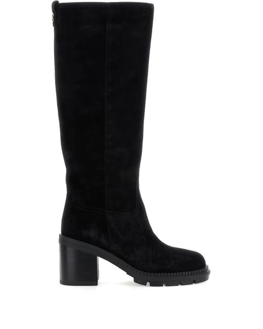 Casadei Black Block-Heel Suede Boots