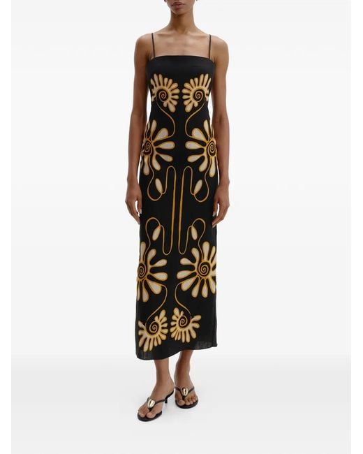 Cala De La Cruz Black Samantha Floral Midi Dress
