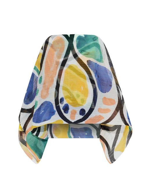 Pleats Please Issey Miyake Blue Abstract-Print Pleated Blouse