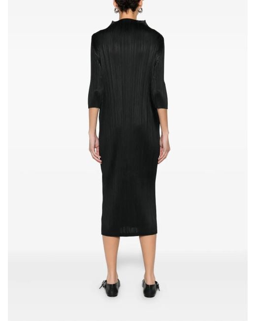 Pleats Please Issey Miyake Black Pleated Midi Dress